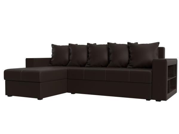 Диван угловой Хит Диванов Дубай Лайт правый экокожа, еврокнижка, коричневый