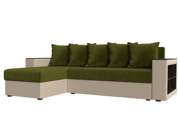 Диван угловой Хит Диванов Дубай Лайт правый микровельвет, еврокнижка, зеленый