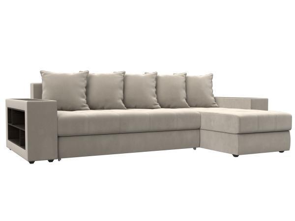 Диван угловой Хит Диванов Дубай правый микровельвет, еврокнижка, бежевый