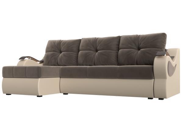 Диван угловой Хит Диванов Меркурий правый велюр, еврокнижка, коричневый