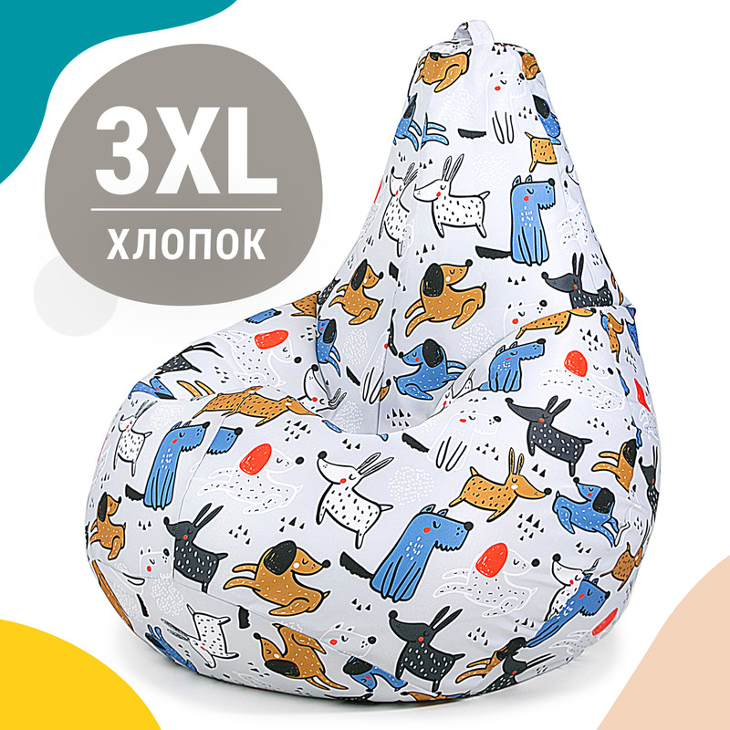 Кресло-мешок MyPuff груша, ХXXL, хлопок, Веселье собачки