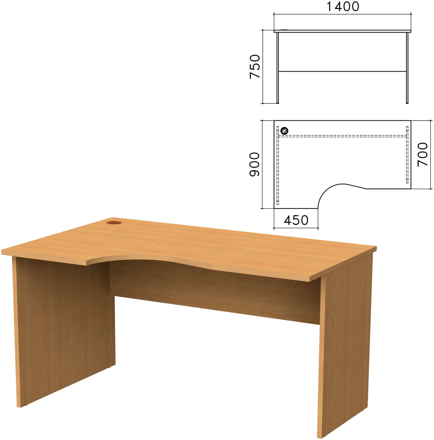 Монолит Стол письменный эргономичный Монолит, 1400х900х750 мм, левый, бук бавария, СМ5.