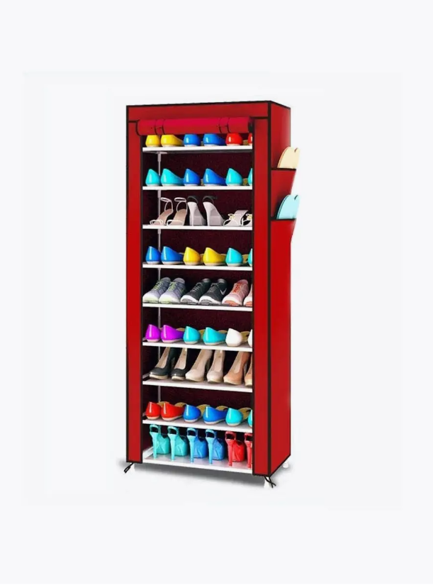 Обувница SHOE CABINET-10 тканевая 158x58x30 бордовый