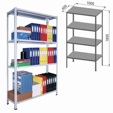 Практик Стеллаж металлический ПРАКТИК MS, 1850х1000х600 мм, 4 полки, MS 185/100х60/4
