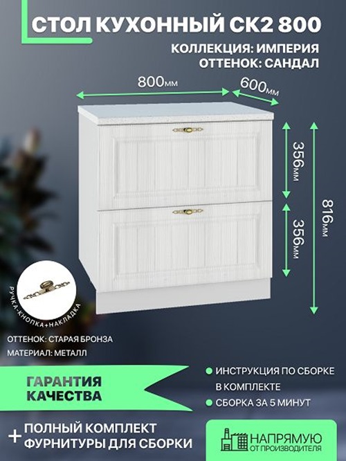 Шкаф ДСВ Мебель Империя Сандал СК2 800 80х52х72