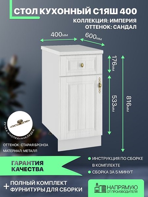 Шкаф кухонный напольный ДСВ Мебель Империя С1ЯШ 400 40х52х71.6